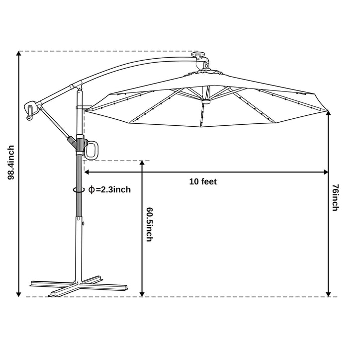 10 ft Offset LED Patio Umbrella