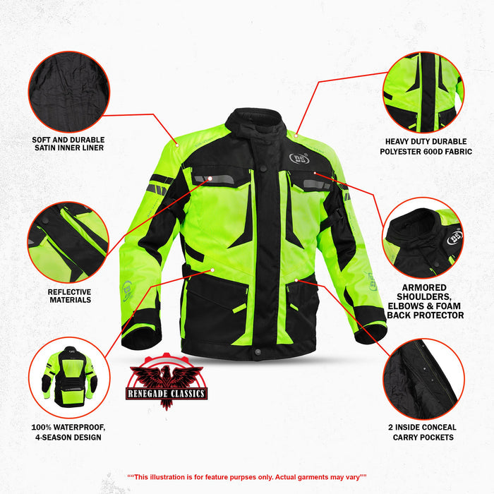 4-Season Hi-Vis Mens Textile Motorycyle Jacket  Waterproof & Ventilated