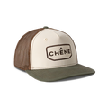 Front view of Natural and Loden colored hat with Chêne Logo #natural_/_loden