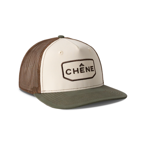 Front view of Natural and Loden colored hat with Chêne Logo #natural_/_loden