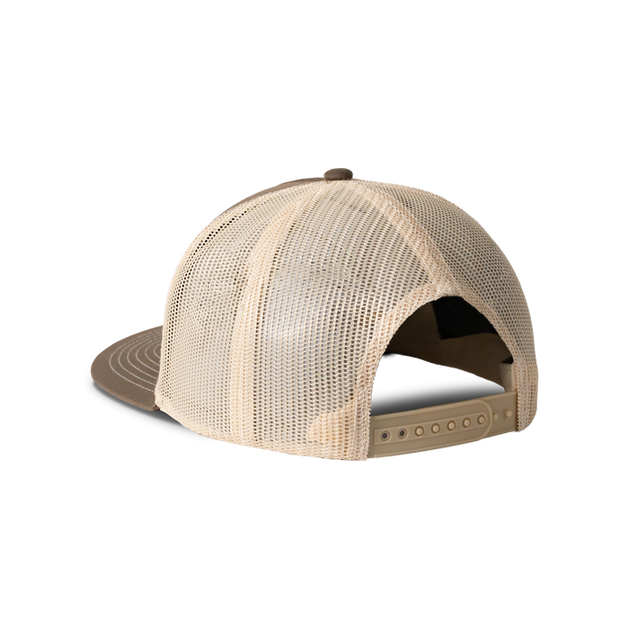 Back view of Brown and Tan colored hat with Chêne Logo #brown_/_tan