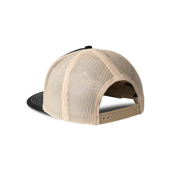 Back view of Black and Natural colored hat with Chêne Logo #black_/_natural
