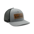 5-Panel Leather Patch Cap in Heather Gray / Black, front view #heather_gray_/_black