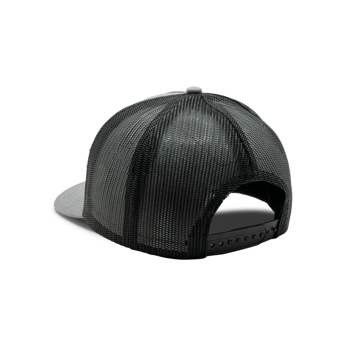 5-Panel Leather Patch Cap in Heather Gray / Black, back view #heather_gray_/_black
