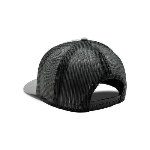 5-Panel Leather Patch Cap in Heather Gray / Black, back view #heather_gray_/_black