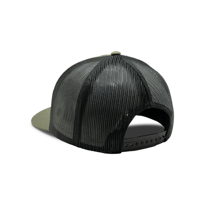 5-Panel Leather Patch Cap in Loden / Black, back view #loden_/_black