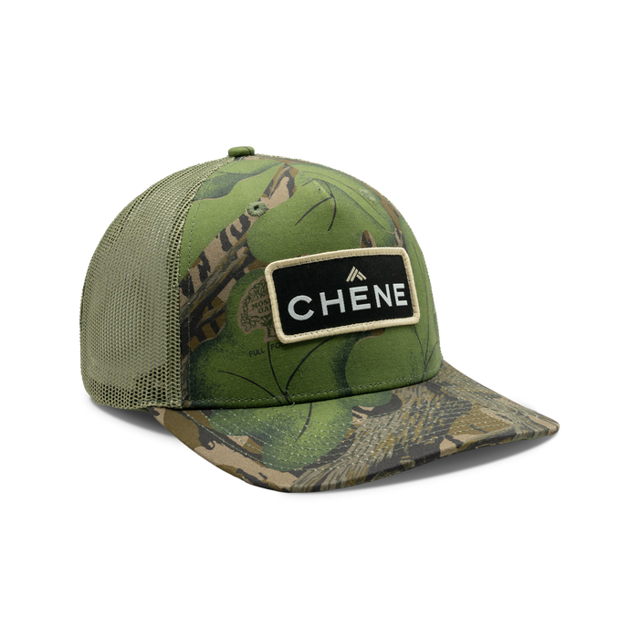 5-Panel Logo Patch Cap in Mossy Oak Full Foliage, front view #mossy_oak_full_foliage