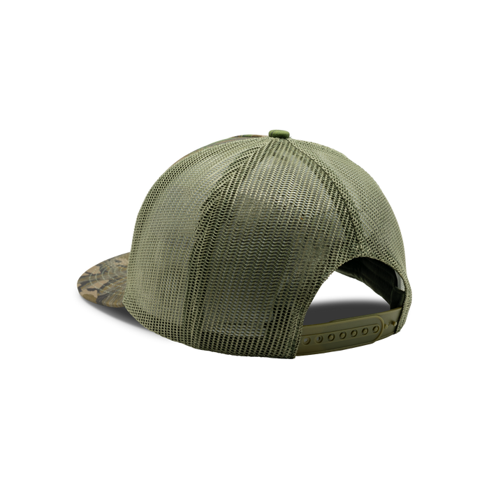 5-Panel Logo Patch Cap in Mossy Oak Full Foliage, back view #mossy_oak_full_foliage