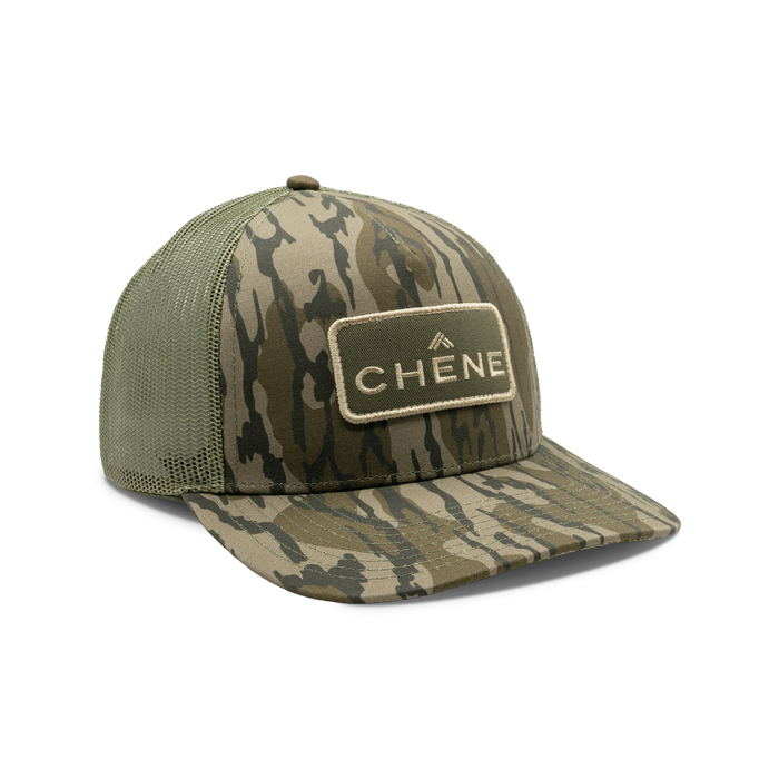 5-Panel Logo Patch Cap in Mossy Oak Original Bottomland, front view #mossy_oak_original_bottomland