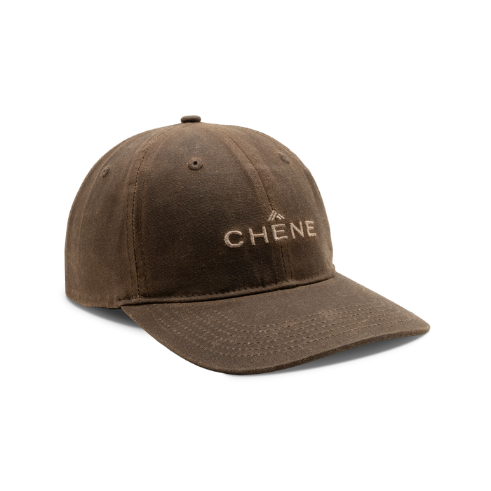 6-Panel Embroidered Waxed Cotton Cap in Buck, front view #buck