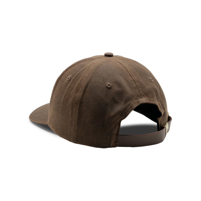 6-Panel Embroidered Waxed Cotton Cap in Buck, back view #buck