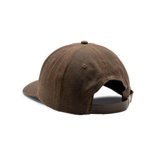 6-Panel Embroidered Waxed Cotton Cap in Buck, back view #buck