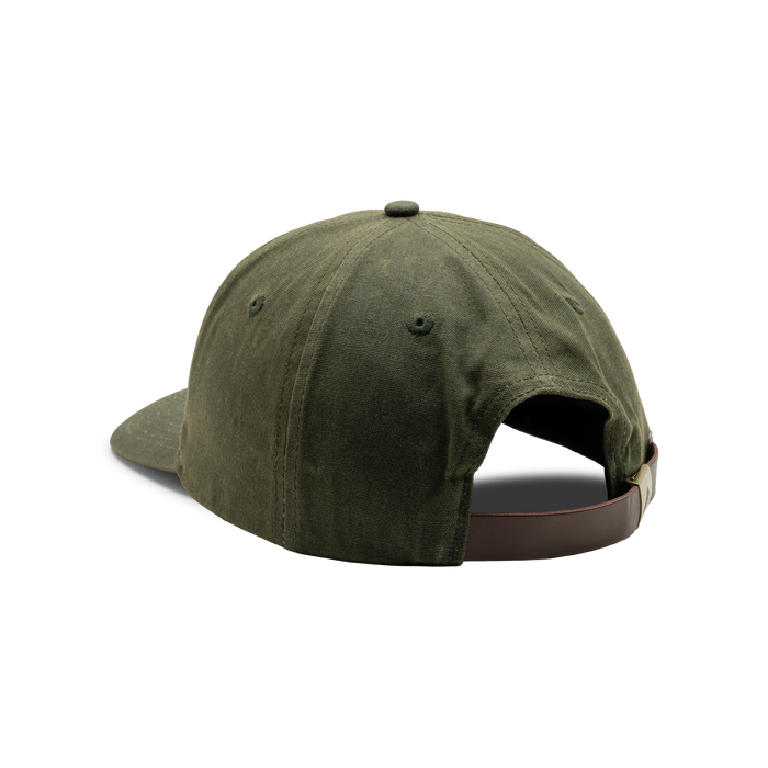 6-Panel Embroidered Waxed Cotton Cap in Dark Olive, back view #dark_olive