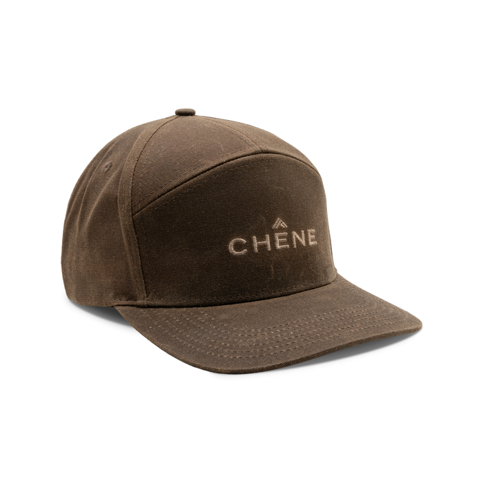 7-Panel Embroidered Waxed Cotton Cap in Buck, front view #buck