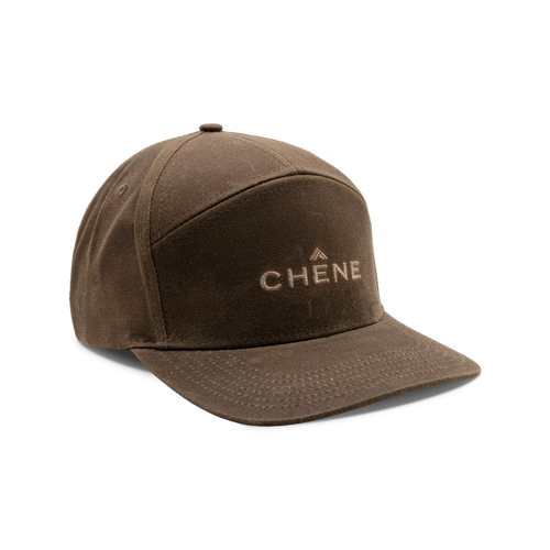 7-Panel Embroidered Waxed Cotton Cap in Buck, front view #buck