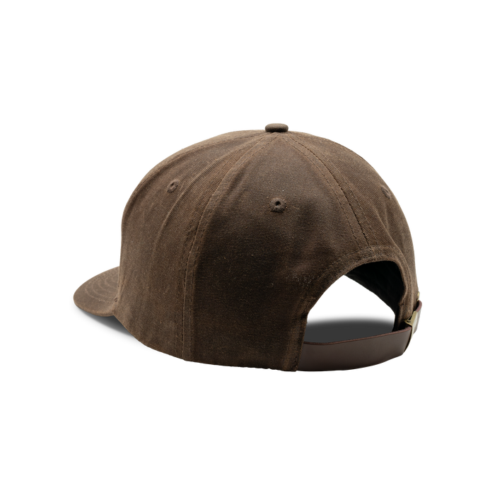 7-Panel Embroidered Waxed Cotton Cap in Buck, back view #buck