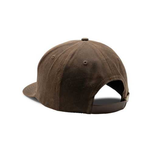 7-Panel Embroidered Waxed Cotton Cap in Buck, back view #buck