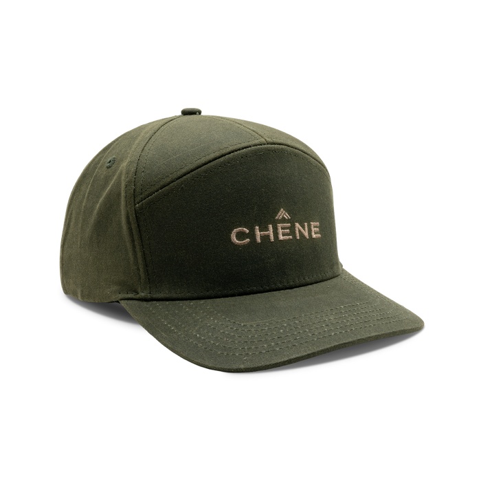 7-Panel Embroidered Waxed Cotton Cap in Dark Olive, front view #dark_olive