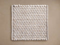 Square Acer Performance Rug Swatch, light beige/off-white with a thick, bobbled, looped weave texture, lying flat.