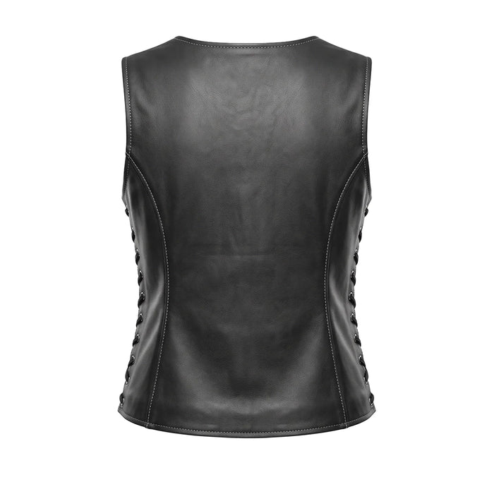 American Woman - USA Flag Liner Leather Motorcycle Vest