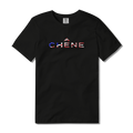 Black t-shirt with red, white, and blue 'CHENE' logo #black