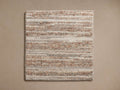 Top-down view of Anson Hand-Knotted Rug Swatch with horizontal textured stripes in cream, brown, and grey tones.