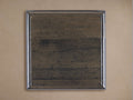 Asolo Finish Board: Dark grayish-brown wood sample with visible grain & distressed texture, framed by a glossy, dark grey beveled edge.
