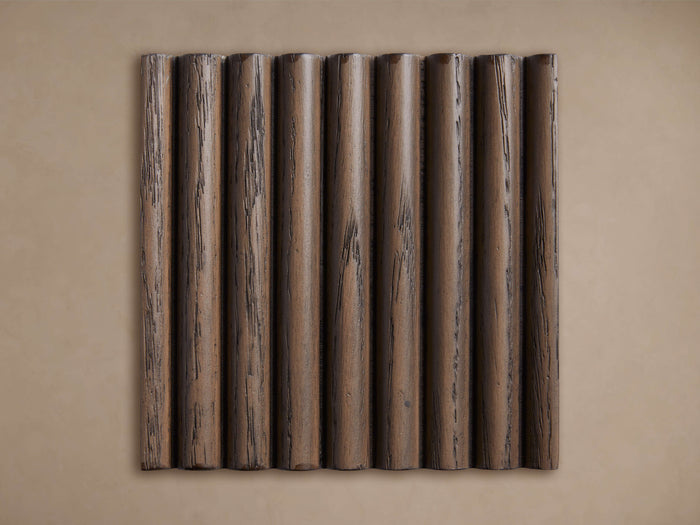 Astor Finish Board: Dark brown fluted wood panel with textured grain, centered against a light brown background.