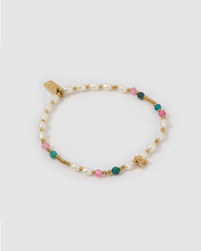Beaded Gemstone and Pearl Initial Bracelet