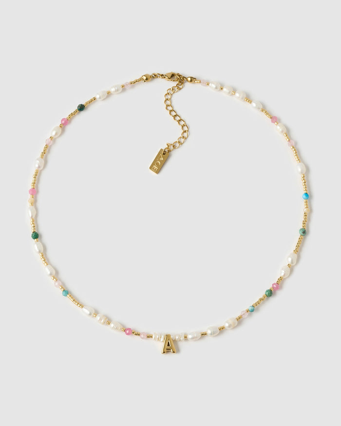 Beaded Gemstone and Pearl Initial Necklace