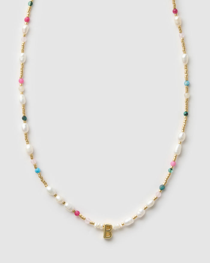 Beaded Gemstone and Pearl Initial Necklace