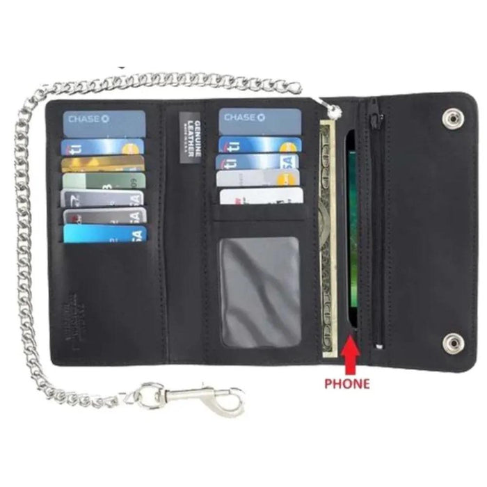 Black Trifold Chain Biker Wallet