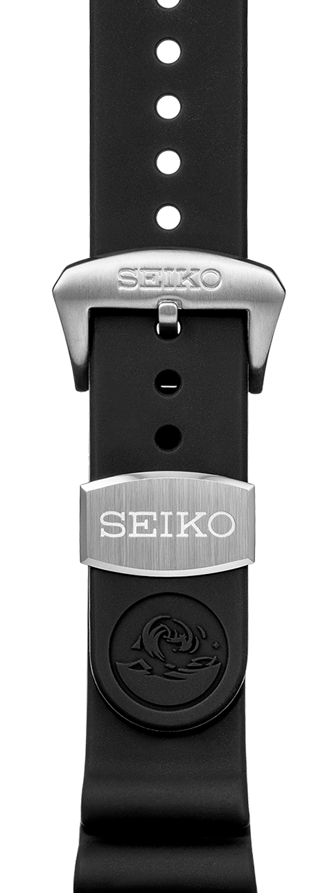 BLACKSTRAP black silicone strap showing stainless steel buckle and keeper