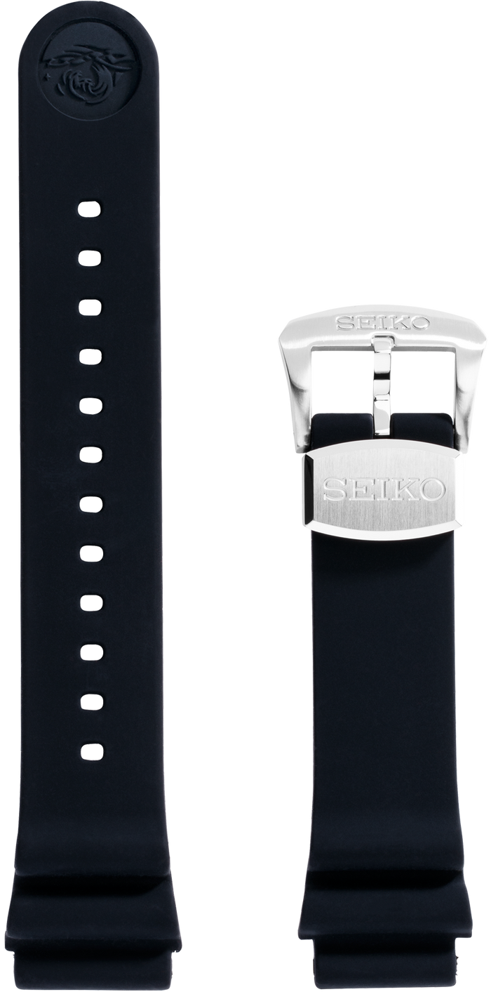 BLACKSTRAP black silicone strap straps; one with 12 holes and one with stainless steel buckle and keeper