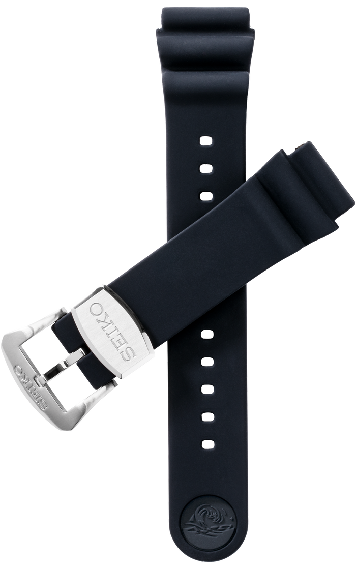 BLACKSTRAP black silicone strap straps; one with 12 holes and one with stainless steel buckle and keeper