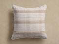 Brescia Outdoor Floor Pillow, square, light off-white with horizontal brown stripes and subtle grid pattern, woven texture.