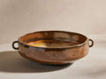 Bronwen Low Pot with a glossy brown finish, wide with two side handles on a neutral background, featuring a rounded base.