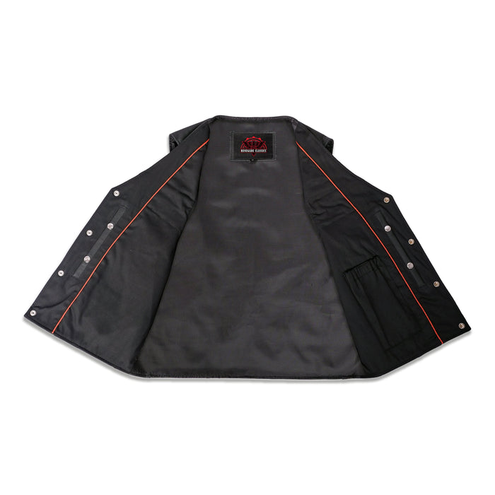 Buffalo Nickel Black Leather Vest for Men - Customizable Back & Satin Liner
