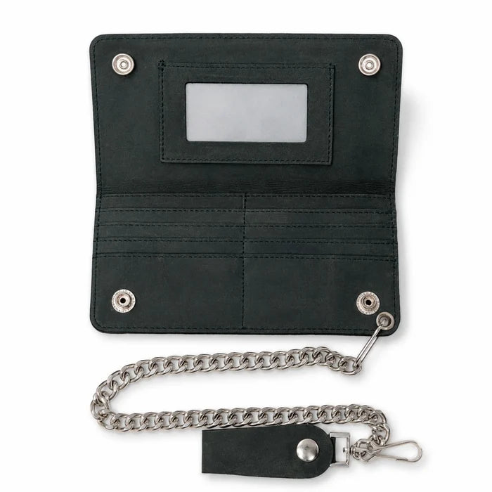 BWC238 Matte Black Biker Leather Wallet with Chain