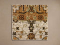 Winslet Hand-Knotted Rug Swatch, rectangular. Features traditional brown, olive green, & cream geometric pattern.