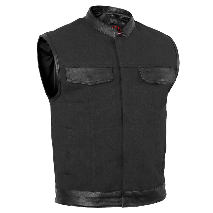 Canvas Material Single Back Panel Concealment Vest W/Leather Tr