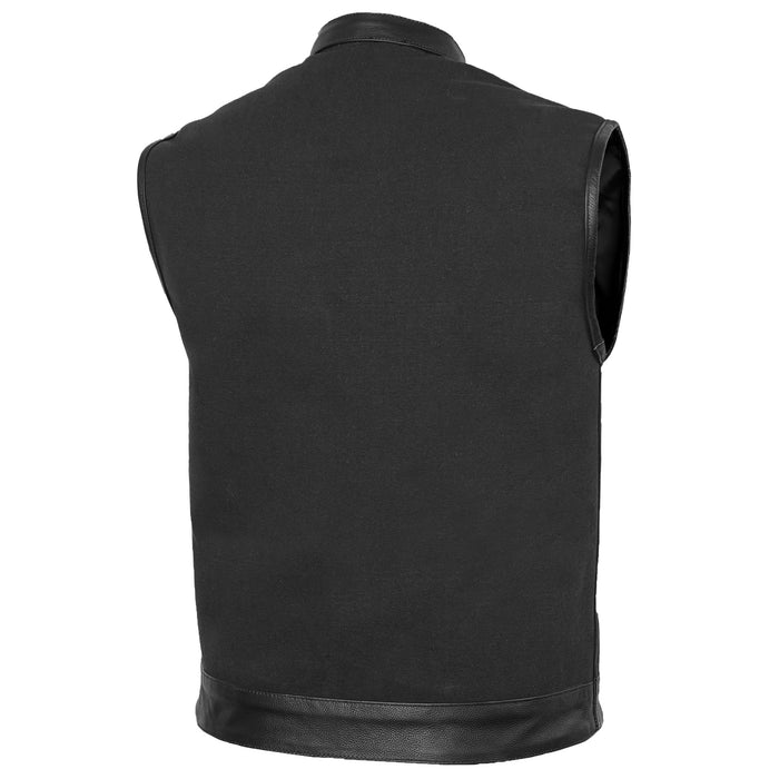 Canvas Material Single Back Panel Concealment Vest W/Leather Tr