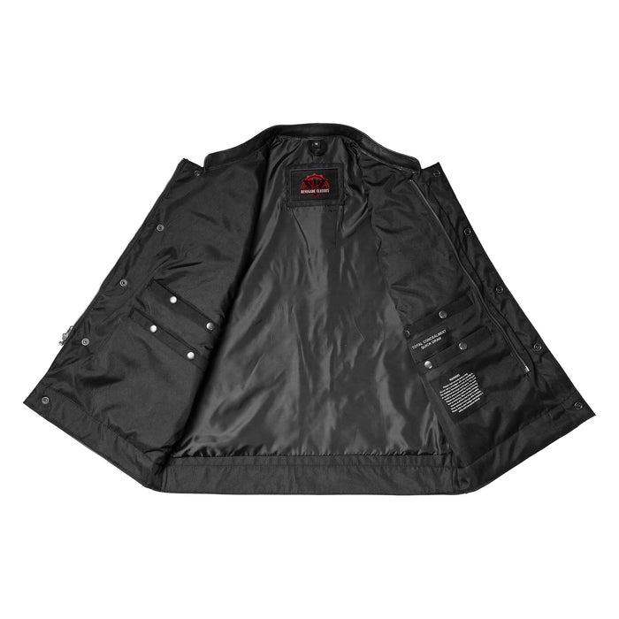 Canvas Material Single Back Panel Concealment Vest W/Leather Tr