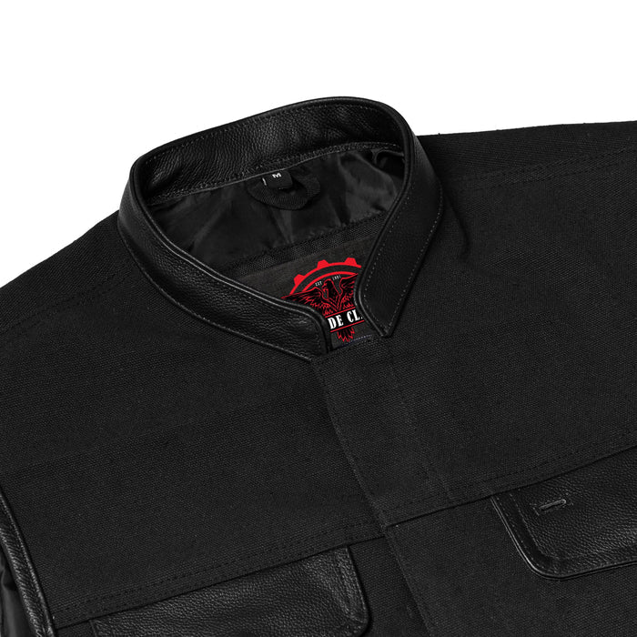 Canvas Material Single Back Panel Concealment Vest W/Leather Tr
