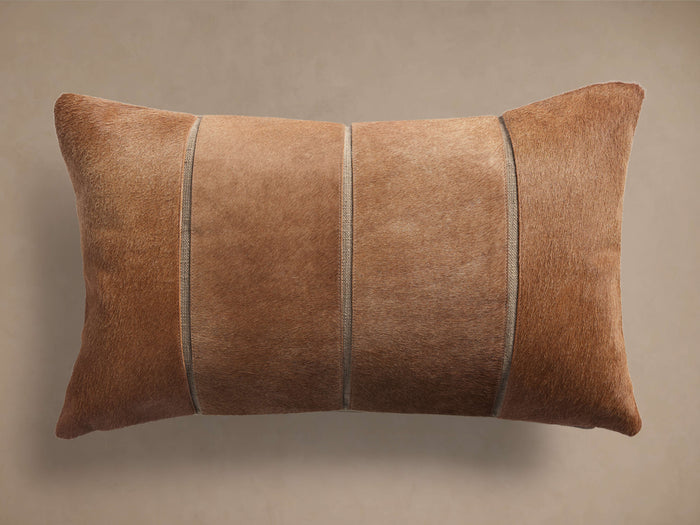 Rectangular Channel-Stitch Hide Pillow in light brown with three vertical lighter-colored channel stitch accents.
