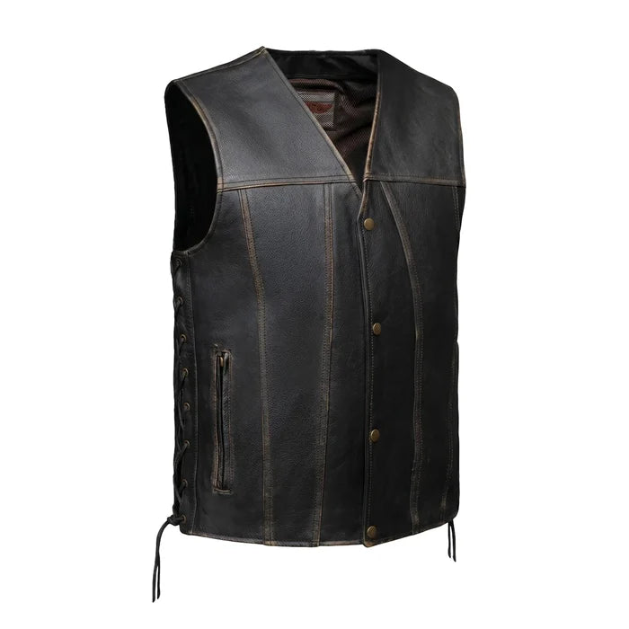 Colorado - Men's Motorcycle Leather Vest (Brown)