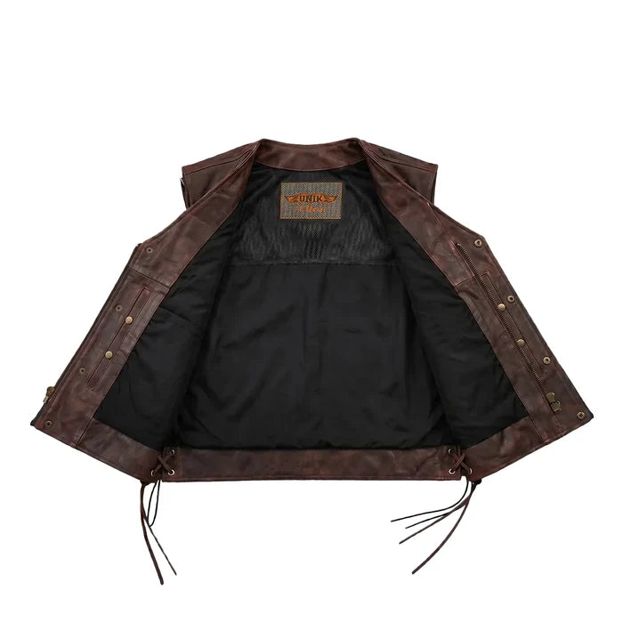 Colorado - Men's Motorcycle Leather Vest (Brown)