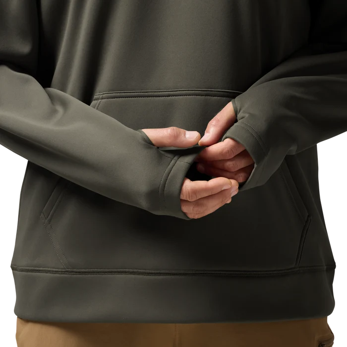 Crossover Hoodie in Cypress, on model #cypress