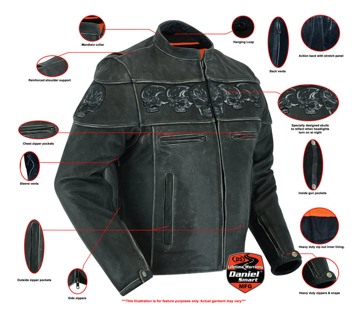 Distressed Reflective Skull Leather Jacket
