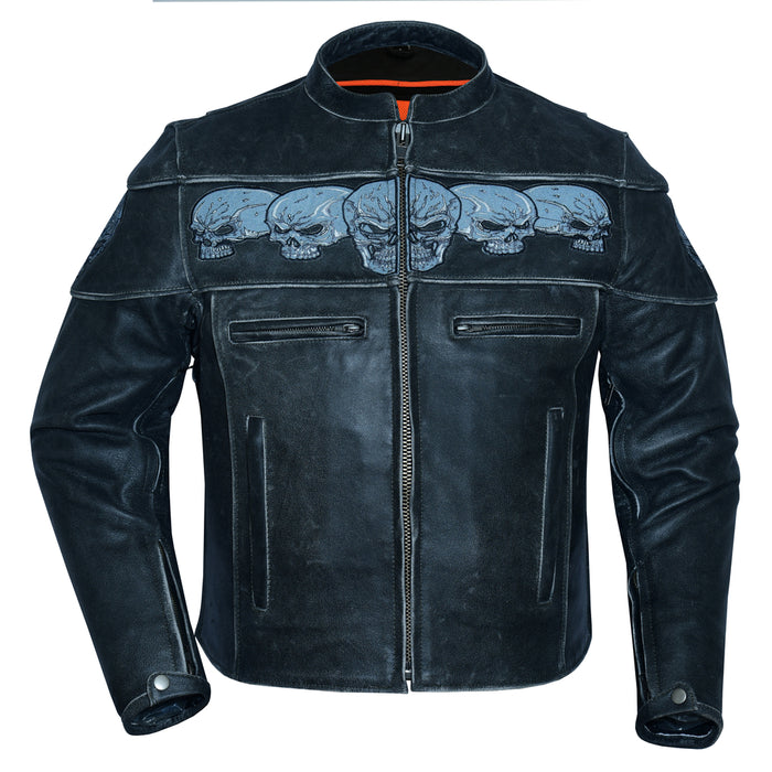 Distressed Reflective Skull Leather Jacket
